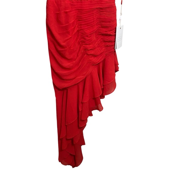 Mac Duggal NWT 49487 Stunning Red Surplice Ruched Asymmetric Ruffle Dress Size 4 - Picture 5 of 9